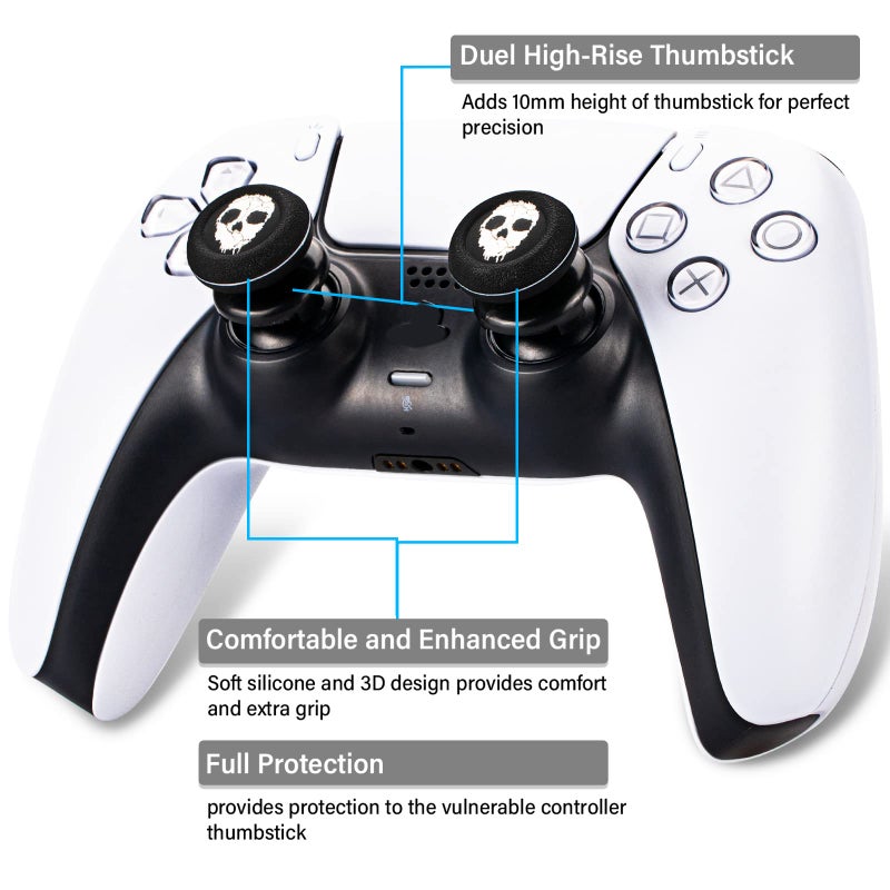 Playrealm FPS Thumbstick Extender & Printing Rubber Silicone Grip Cover 2 Sets for PS5 Dualsenese & PS4 Controller (Ghost) - Image 2